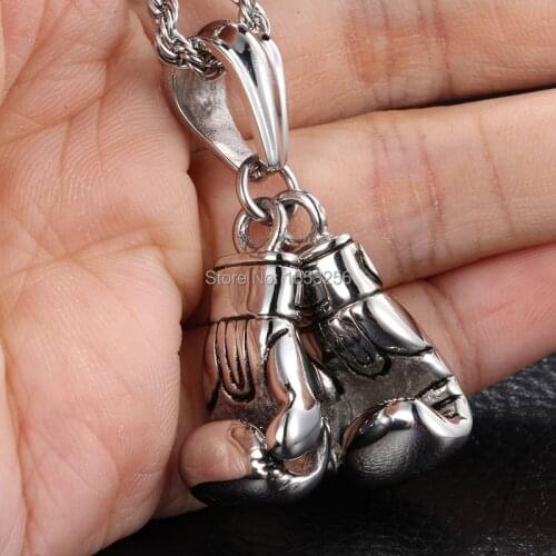 2pcs/set Biker 316L Stainless Steel Shinny Boxing Glove Pendant Free Rope Chain 22