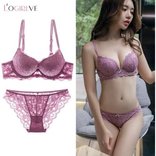 Logirlve Hot Sale 2Pcs Sexy Women Lace Bra Seamless Underwear Thin Lingerie Comfortable bh Push up Bralette Wireless Bra Sets