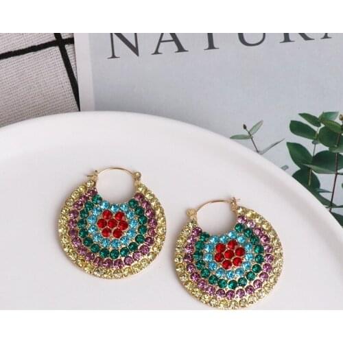 2020 New Colorful Rhinestone Circle Round Hoop Earrings for Womens Fashion Statement Golden Boho Charm Earrings Party Jewelry