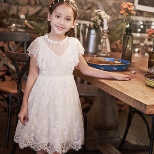 2021 Summer Clothes Kids Dresses for Girls Lace Flower Dress Baby Girl Party Wedding Dress Children Girl Princess Vestidos Q39