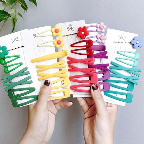 7Pcs/Set Candy Color Flower Hairpins BB Hair Clip Hairpin Girls Yellow Blue Barrettes DIY Hair Headwear Hot Accessories Pink