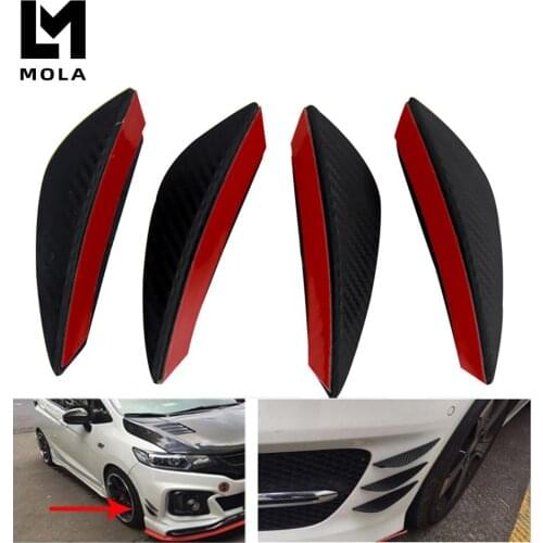 4Pcs/set Black Carbon Fiber Car Spoiler Canards Fit Front Bumper Lip Splitter Fin Air Knife Auto Body Kit Valence Chin Accessory