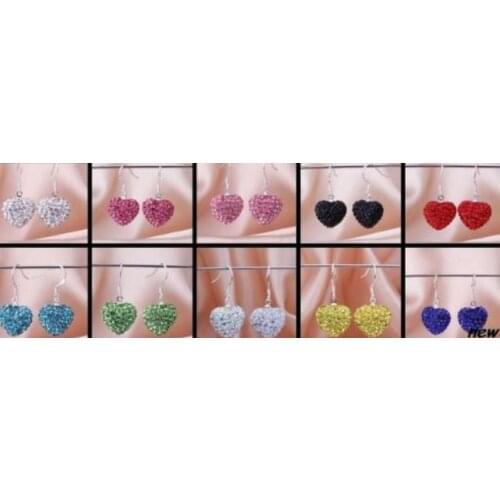 Free shipping mixed white Fashion Crystal Disco Silver Plated drop heart Earrings lot Jewelry Rhinestone dangles ugyy45