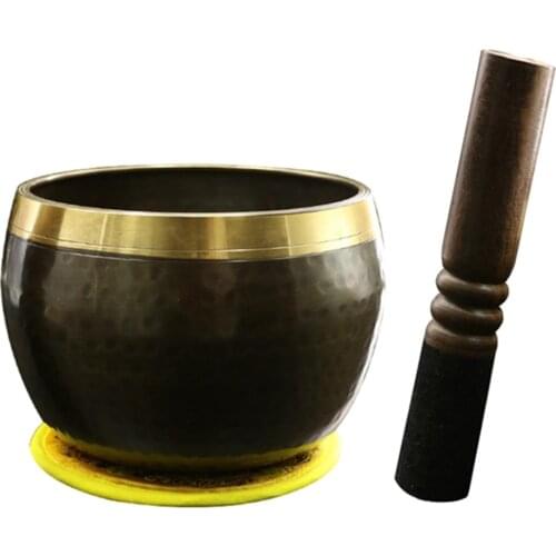 Buddhism Yoga Sound Singing Bowl Cushion Wooden Hammered Set Relaxation