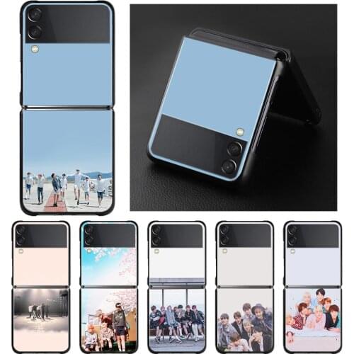 Black Hard Shell For Samsung Galaxy Z Flip3 5G Cover for Samsung Galaxy Z Flip PC Case Fundas Fashion Kpop Korean Super Start