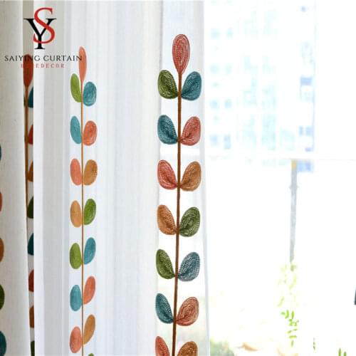 Floral Embroidered Sheer Tulle Window Curtains For Living Room Voile Curtain For Bedroom Multicolor Pastoral Curtain For Kitchen