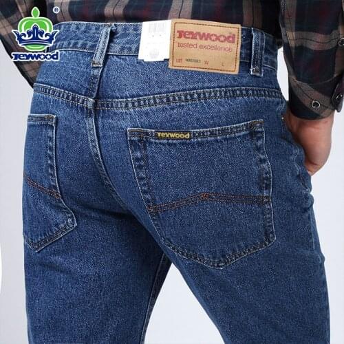 2021 Autumn Winter High Quality Jeans Men Brand Denim 99%Cotton Mens Business Loose Straight Long Trousers Large size 40 42