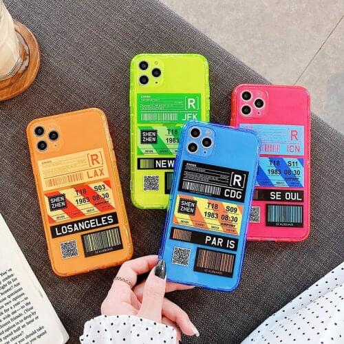 Easybyz Neon Fluorescent Air Ticket PhoneCase For iPhone 12 Pro Max 11 Pro max XR XS Max 6 7 8 Plus 12 Mini Soft TPU Back Shell