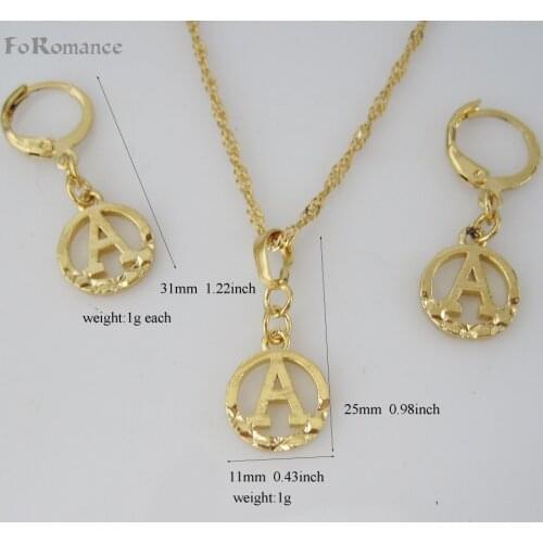 FoRomance- HIGH QUALITY GOLD GP 26 LETTERS INITIALS FROM A TO T CIRCLE STAR CARVED PENDANT 18" WATER WAVE NECKLACE EARRING SET