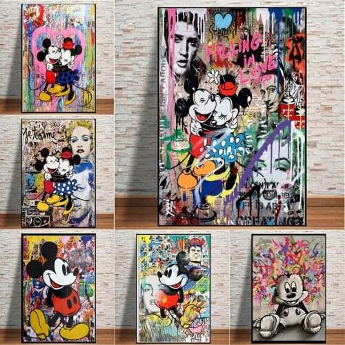 Graffiti Disney Mickey Mouse Colorful Canvas Painting For Kids Cartoon Canvas Pictures For Wall Art Poster and Prints Home Decor