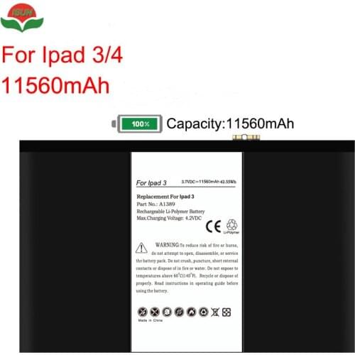 ISUN 2pcs/lot 3.7V 100% Capacity 11560mAh Original Quality A1389 Polymer Battery For iPad 3 for ipad 4 3RD A1403 A1416 A1430
