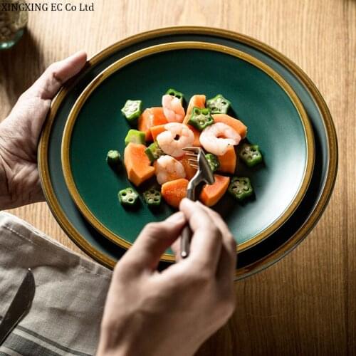 Nordic Creative Ceramic Steak Plate Western Dinner Plate Household Phnom Penh Tray Round Dinner Plate Tableware Supplies