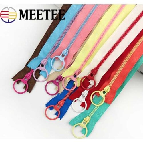 MEETEE 10pcs 3# 15-40cm Multicolor Resin Close-End Zipper O Ring Zip Pull Head for Bag Wallet Sewing DIY Garment Accessories