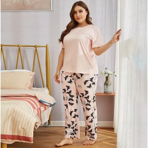 Fashion Pajamas Sets for Women Pyjamas Sleepwear Nightwear Summer Lady Plus Size Loose Casual Homewear P1