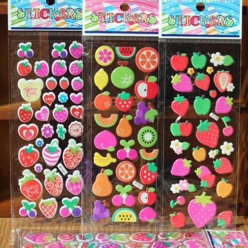 10 Sheets/lot 3D Puffy Bubble Stickers Mixed Cartoon Fruit Stickers Waterpoof DIY Children Kids Boy Girl Toys for children