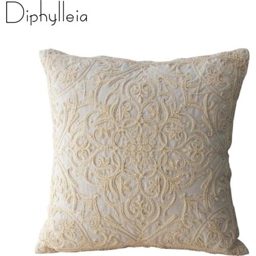 Diphylleia France Style Cushion Cover Modern Home Nordic Living Room Sofa Cotton Linen Rope Embroidery Pillow Cover 50x50cm