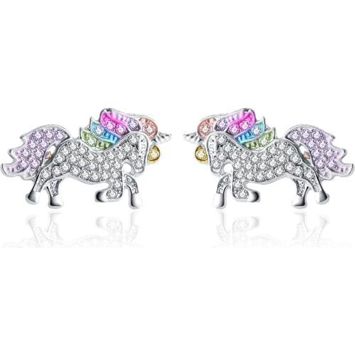 2021 New Unicorn earrings cartoon jewelry temperament round earrings female Crystal from Swarovskis 2 Colors Fit Women Party