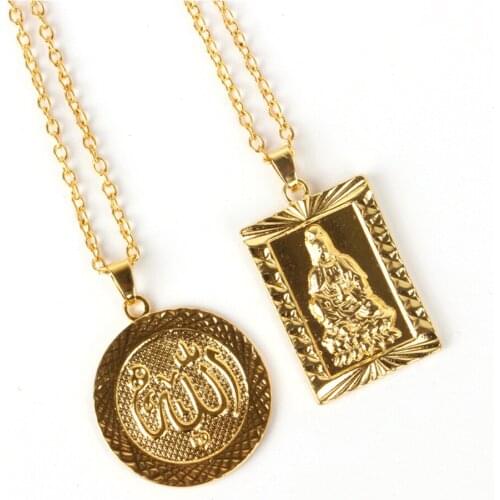 New Trendy Gold Portrait Coin Cross Square Guanyin Ingots Embossment Charms Vintage Pendant Accessories Wild For Women Necklaces