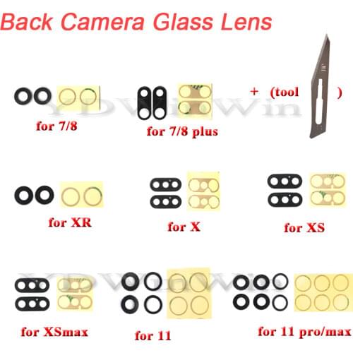 2 pcs Rear Back Camera Lens For iPhone 7 8 Plus X XS max XR 11 pro Glass Cover with 3M Sticker Adhesive Replacement Parts