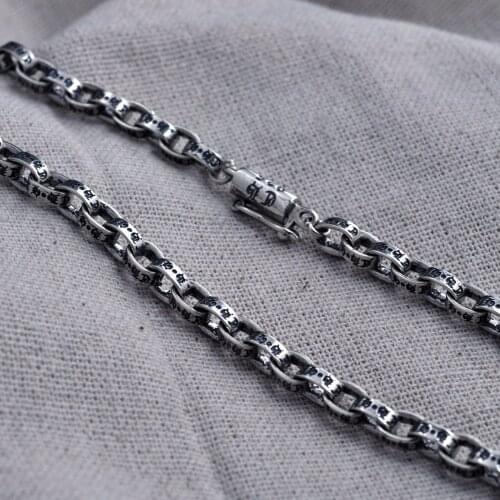 S925 Sterling Silver Ch Thai Silver mens Pendant Necklace Oval Wild Sweater Chain Retro Clavicle Female Silver Wholesale