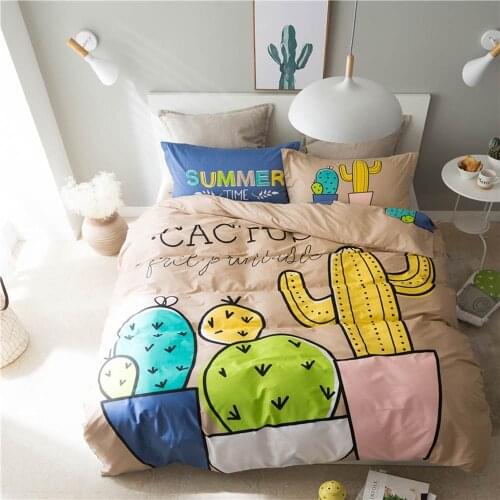 PAPA&MIMA Cactus Print Linens Cotton Sheet Pillowcase Duvet Cover Bedding Set Single Full Queen Size