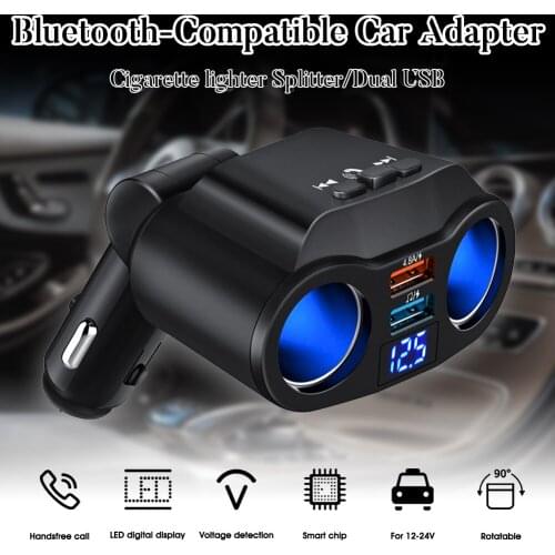 Cigarette Lighter Splitter 90W 12V/24V Compatible Bluetooth USB Car Charger, 2 Sockets with LED Voltage Display
