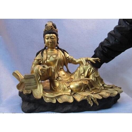 RHS0229 100% Bronze 24K Gold Gild Buddhism freedom avalokitesvara GuanYin goddess Statue