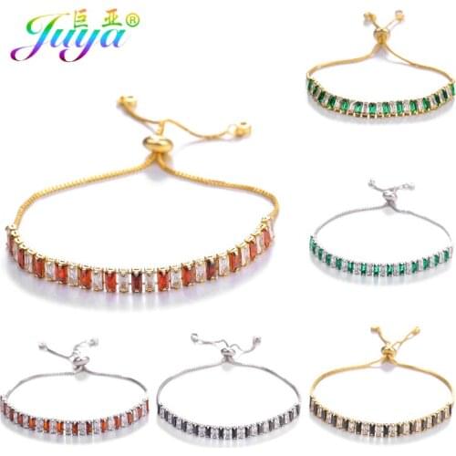 Juya Handmade Luxury Multicolor Cubic Zirconia Claw Chain Bracelets For Women Girl Wedding Party Adjustable Bracelets Supplies