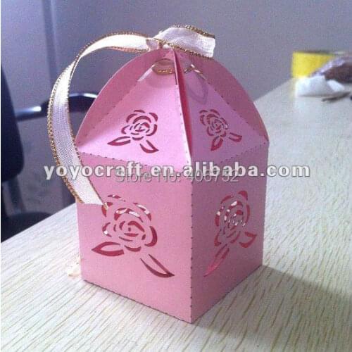 Rose wedding favour box pink birthday gift box small wedding cake boxes with free ribbon romantic love theme wedding favor box