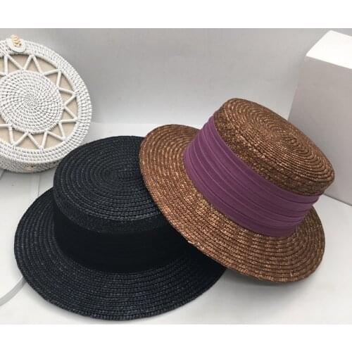Straw straw hat for seaside holiday women black coffee fashionable elegant French hat