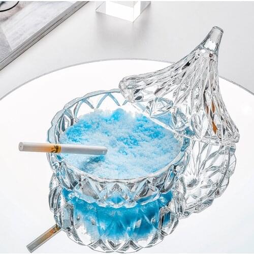 Modern Home Decoration Accessories for Boyfriend Gifts Glass Ashtray Transparent with Lid Portable Ashtray Water Drop Model