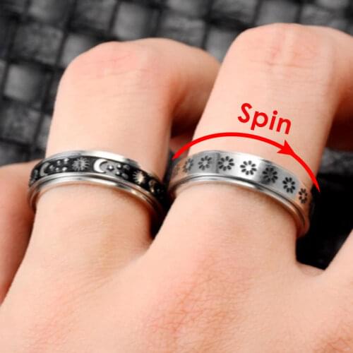 Fidget Spinner Anxiety Rings For Women Rotate Freely Anti Stress Accessories Jewelry New Trend Pattern Stainless Steel Jewellry