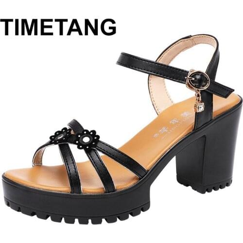 TIMETANGBlock heel platform sandals women shoes summer 2020 OL elegant high heels sandals ladies office party sandal big size 32