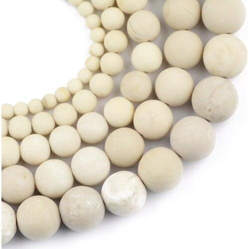 YHBZRET Matte Rice white Natural Stone Ancient Fossils 4/6/8/10/12MM Lose Beads For Jewelry making DIY Bracelet Accessories
