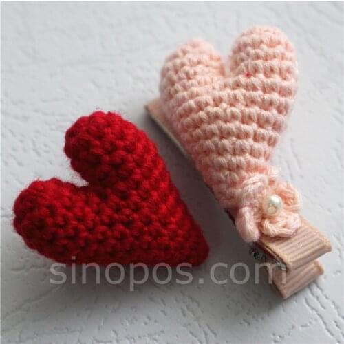 Crochet Heart Shape Hairpin, girl hair head wear accessory 3D love corsage pin ornament wool knitted children clothes decoration