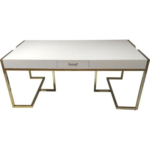 Chinafurniture Modern Gold Frame Metal And MDF board High Gloss Dining table /Dining table With two drawers
