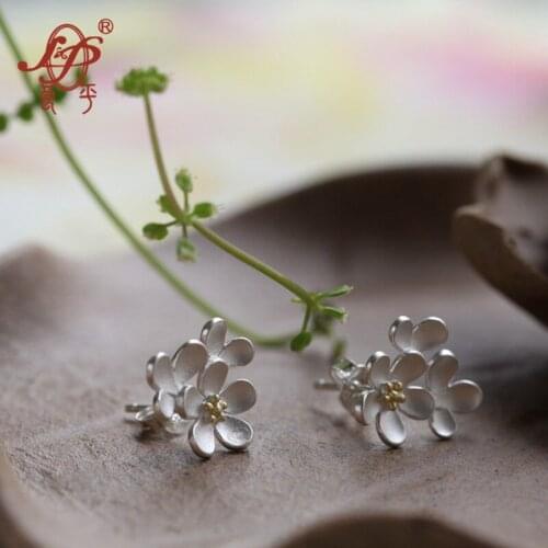 Thai Silver Fashion Sweet Flower Stud Earrings For Women,925 Sterling Silver Earrings New Fashion Vintage Fine Jewelry