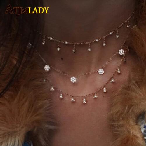 925 sterling silver minimal dainty cz cute flower charm choker chain necklace rose gold silver color women fashion jewelry