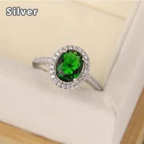 European and American S925 Silver Ring womens fashion diamond inlaid with oval egg shaped Dark green Topaz color gem gift
