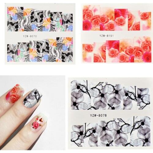 54Pcs/Set Mixed Colorful Nail Sticker Fashion Flower Water Transfer Wraps Tips Nail Decor Manicure Tool