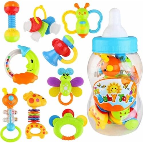 9Pcs Baby Rattle and Teether Easy Grip, Baby Toy Baby Activity Toys Gift Set
