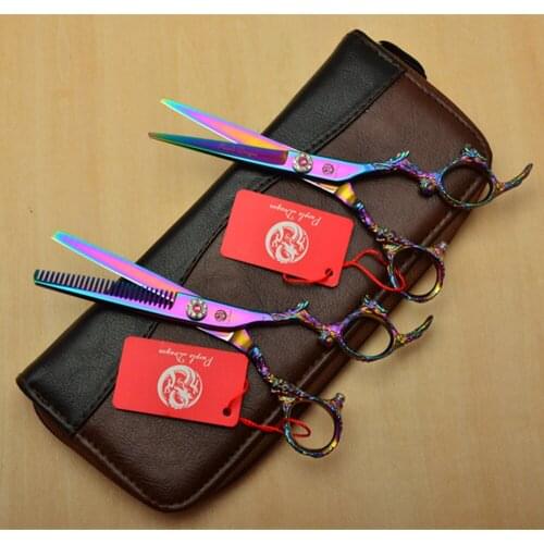 9005# 6.0'' One Pair/2Pcs Purple Dragon Design Hairdressing Scissors Cutting/Thinning Scissors Personalized Human Hair Scissors