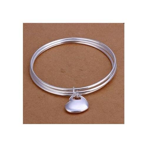 Free Shipping Fashion 925 Silver Triple Circle heart Bangle Bracelet for Women Jewelry Factory Price SMTB175
