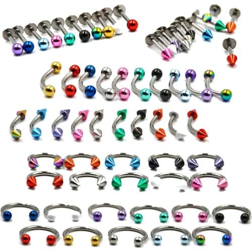 BOG-10 Pieces Hotsale Anodized Mixed Colors Circular Barbell Horseshoe Piercing Ring,Ball Cone Labret Eyebrow Ring Ball CBR 16G