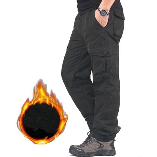Fleece Cargo Pants Warm Mens Winter Tactical Military Pants Thicken Casual Cotton Combat Bomber Working Trousers Plus Szie 3XL