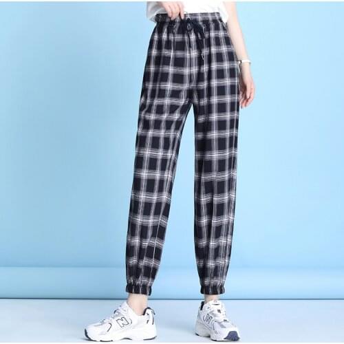 Plaid Pants Women Casual Oversize Loose Harem Trousers Ins Retro Teens Harajuku Hip-Hop All-Match Ankle-Length Streetwear 4XL