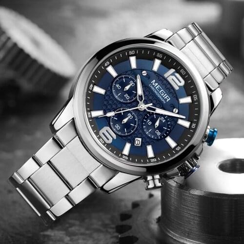 MEGIR Brand Luxury Business Quartz Watch Men Stainless Steel Chronograph Business Wrist Watch New Clock Relogio Masculino Male