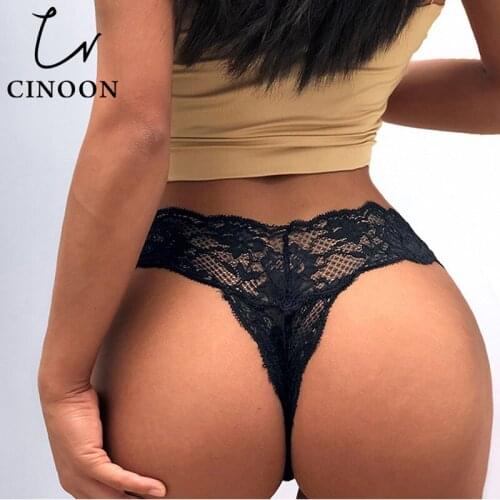 CINOON Sexy Lace Panties Hot G-String Thongs Soft Low-Waist Underwear Breathable Embroidery Female T-back Underpant Lingerie