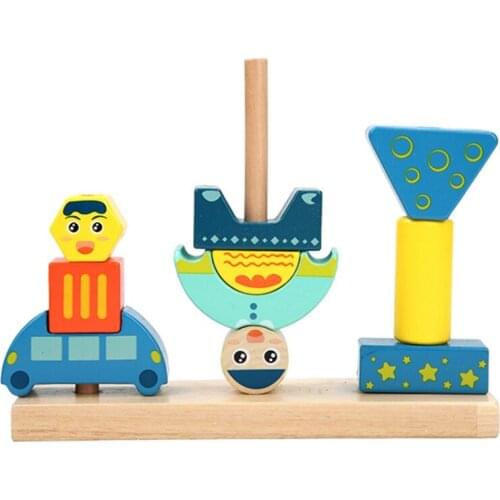 Childrens Creative Wooden Tower Blocks Toys Sun & Moon Day & Night Pillar Wood Building Block Game Toys