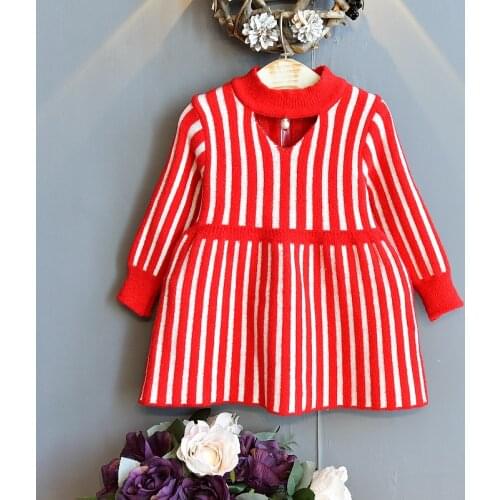 Kids Girl Sweater Dresses 2020 New Autumn And Winter Clothes Striped Wide Hem Kids Sweater Little Girl Pullover Dress